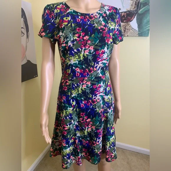 HP J. CREW Fit & Flare Dress in Allover Abstract Floral Print, Size 2